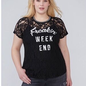 LANE Bryant Lace Freakin Weekend B&W Lace Top Sz 14/16